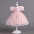thumbnail image 5 of Vestido de niña de un año con flores y mangas abullonadas, elegante, falda corta de malla abullonada, vestido de princesa para niñas, 5 of 5