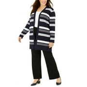 Calvin Klein Plus Size Striped Long Casual Cardigan - 0X - Navy Blue