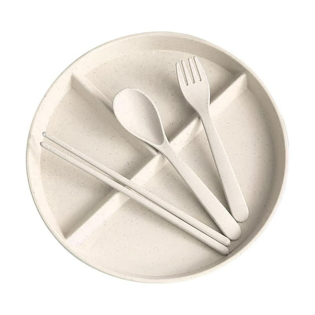 Feltree Dividing Dividing Tableware Set Three Dividing Dessert Breakfast with Spoon Fork Chopsticks