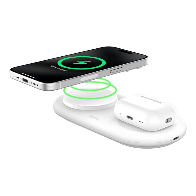 Cargador Inalambrico Magnetico Belkin 2 En 1 Qi2 Blanco