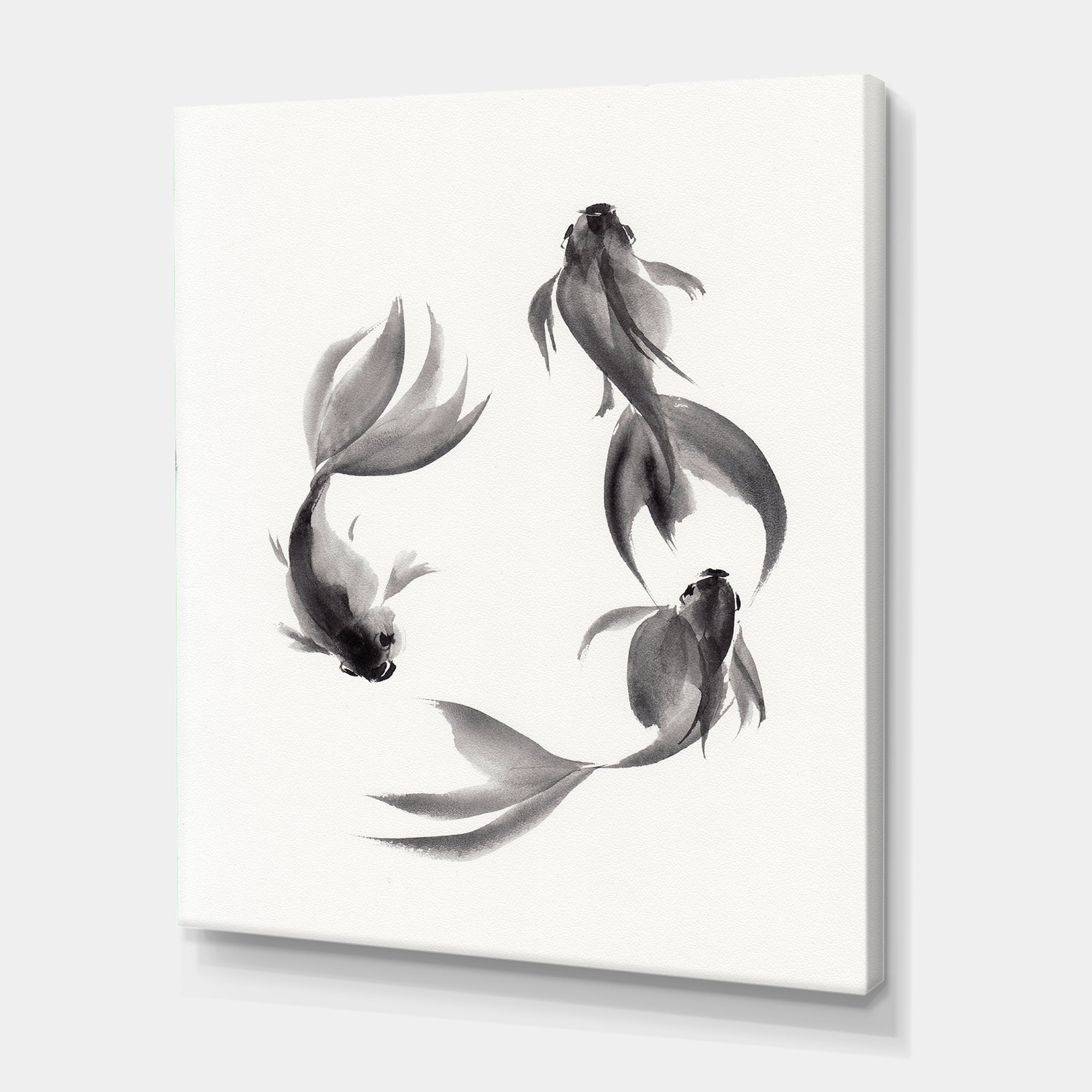 Designart ' Black and White Vintage Fish III ' Nautical & Coastal Canvas Wall Art Print
