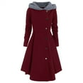 thumbnail image 4 of Women's Plus Size Hooded Coat, Asymmetrical Button Front Trench, Draped Hem Fleece Lined Jacket, Long Sleeve Winter Coat, Oversized Duster Wine XXL, 4 of 8