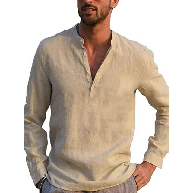 FOCUSNORM Men's Long Sleeve T-Shirt Loose Fit Tops Solid Color Blouse