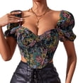 thumbnail image 1 of Top corto floral con mangas abullonadas, estilo cortesano vintage, espalda descubierta y cremallera, Top de mujer para citas, 1 of 6