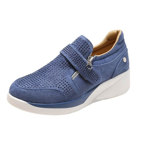 QYZEU Flat Shoes Women Casual Shoes for Women Leopard Large Size Round Toe Rhinestone Women s Comfortable Single Shoes Sneakers Dress Sandals Women Blue 41