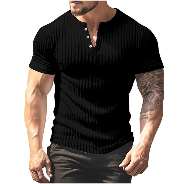 pstuiky camisetas camisas para hombre, Camisa informal de manga corta con botones y cuello redondo con estampado a la moda para hombre camisas casuales para hombre l