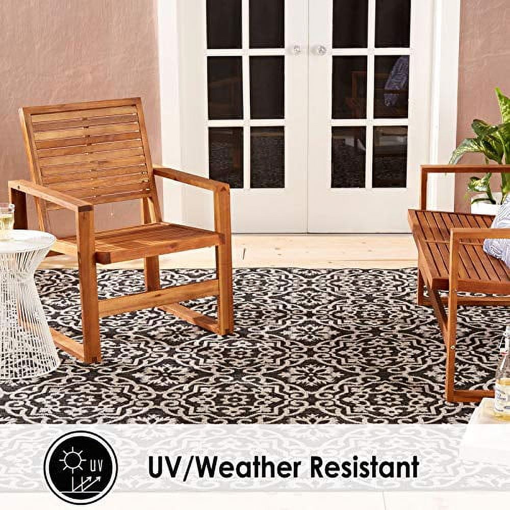 Nicole Miller New York Patio Country Danica Transitional Geometric Indoor/Outdoor Area Rug, Black/Grey, 6'6"x9'2"