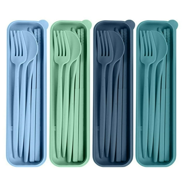 4 Sets Reble Utensils Set with Case Chopsticks Cutter Fork Spoon Travel Cutlery Set Lunch Box Accessories Work Travel Daily Use 4pcs