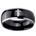 thumbnail image 2 of Tungsten Flat Christian Cross 8mm Glossy Black 2 Tone Dome Polished Edges Men Ring, 2 of 2