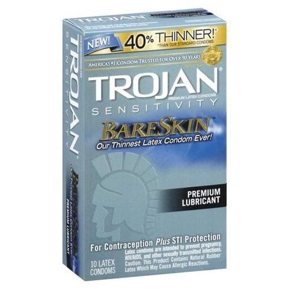 Trojan Premium Lubricated Latex Condoms BareSkin 40% Thinner 10 Ct, 4-Pack