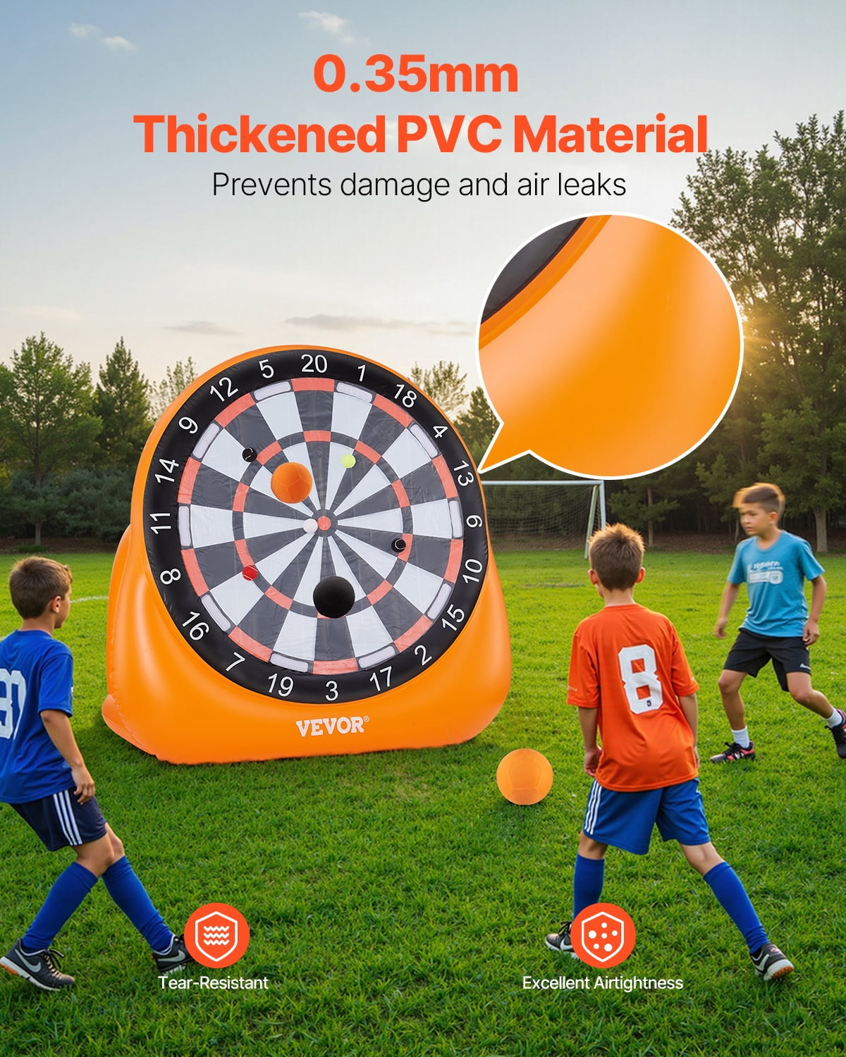 VEVOR Inflatable Soccer Dart Board,over 6 ft High Giant Soccer Dart Board with 4 Kick Balls,12 Tennis and Air Pump, 3-Min Setup,Ideal for Giant Yard Games, Giant Kick Darts Game, Backyard Golf Game