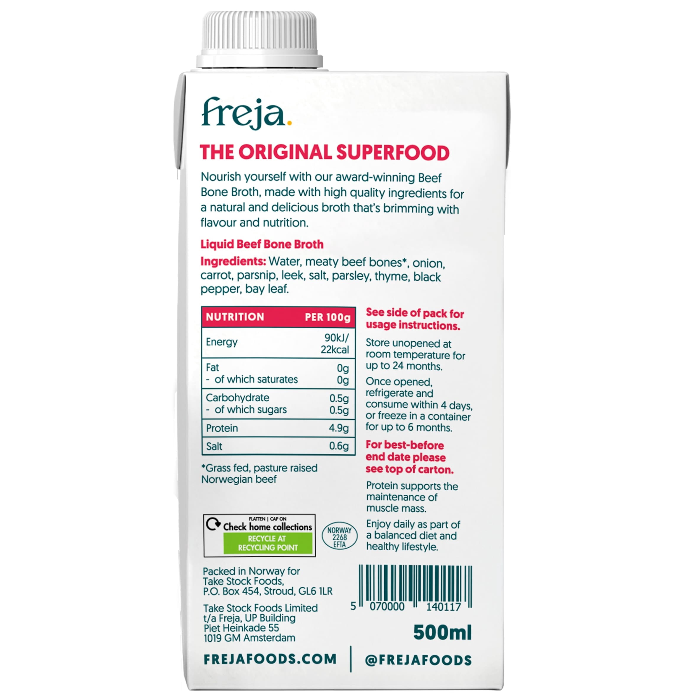 Freja Beef Bone Broth 500ml, Imported from Britain