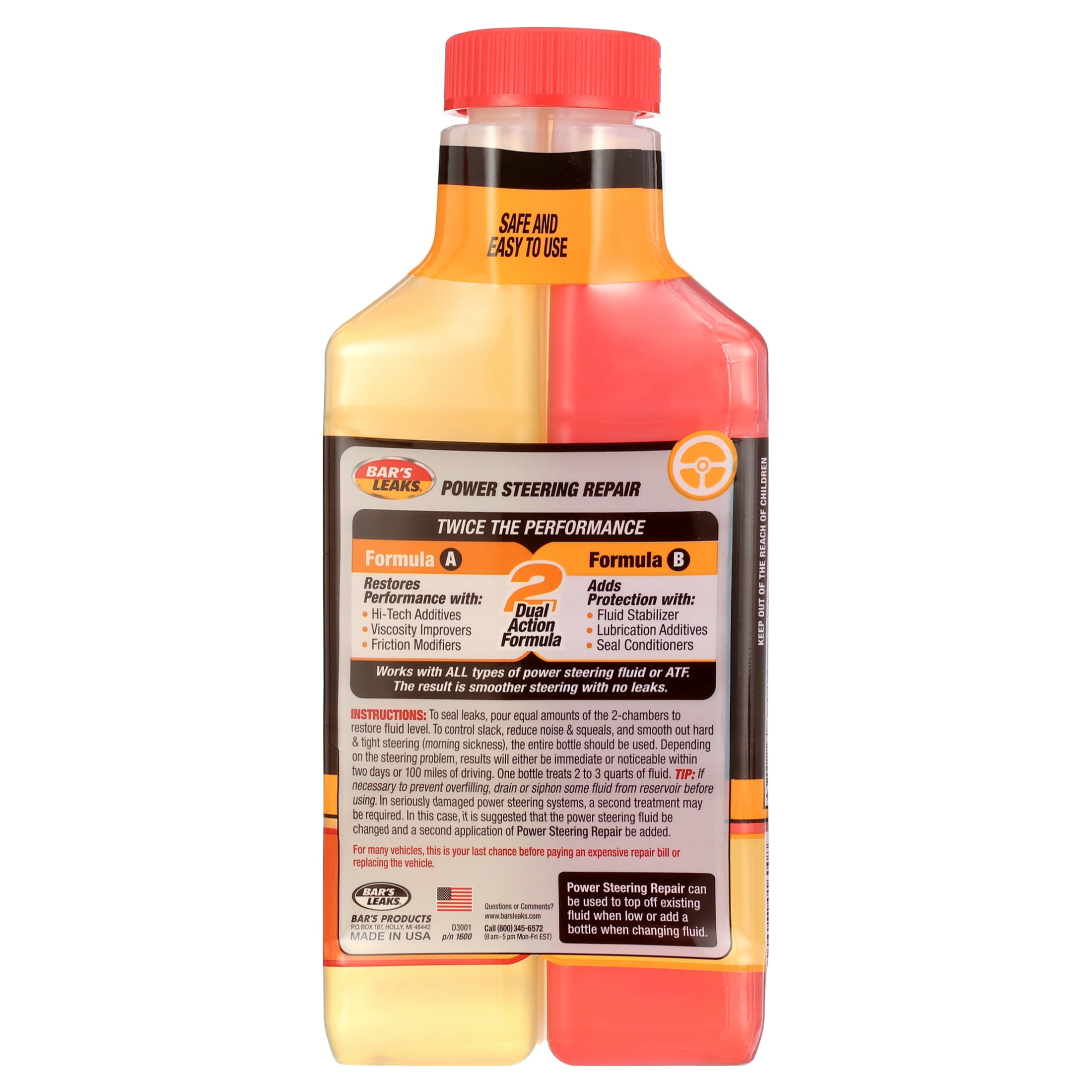 (2 pack) Bar's Leaks 1600 High Mileage Power Steering Fluid Repair, 16.9 oz