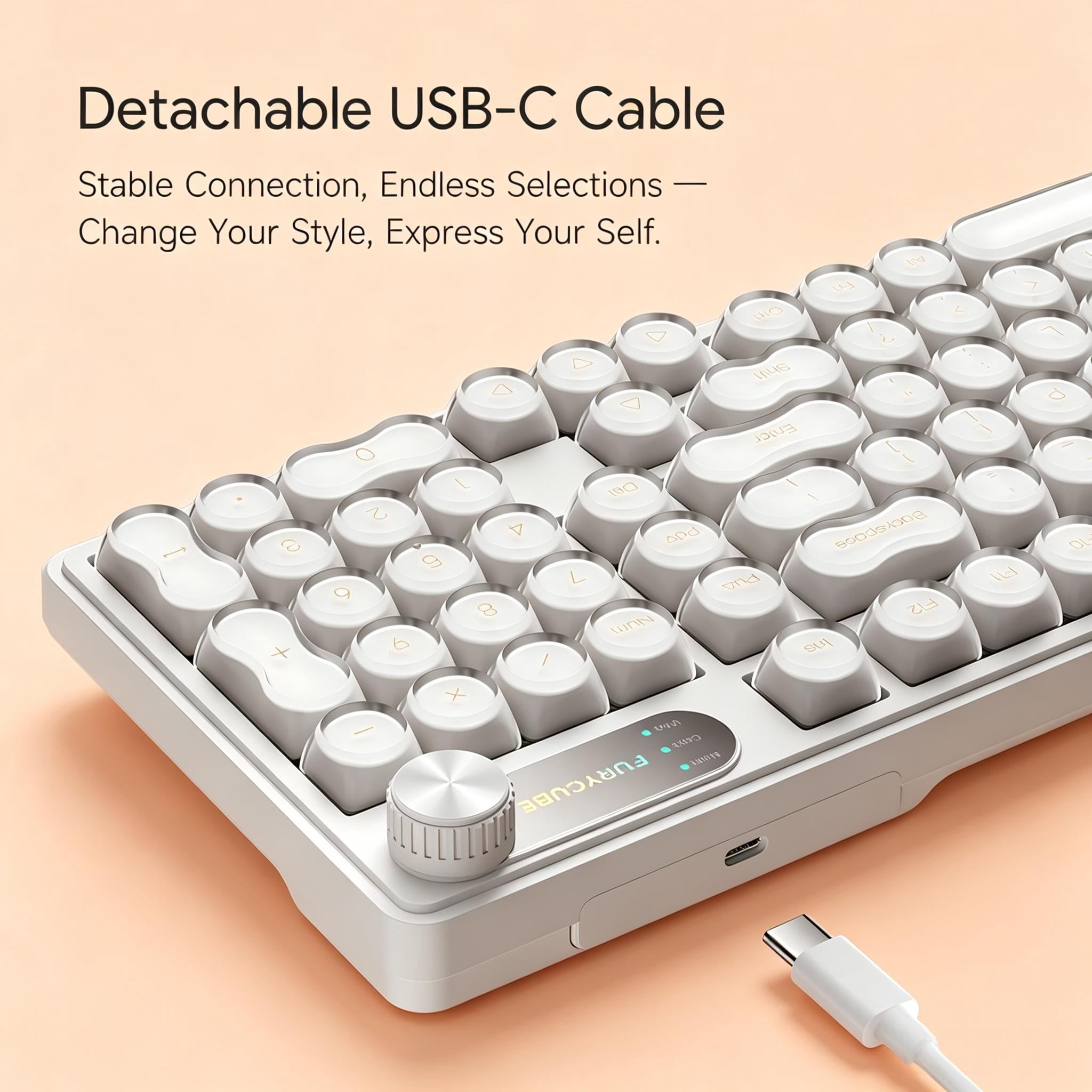 Rechale IP98 Foundation Mechanical Feel Keyboard, 98-Key Compact Wired Keyboard, IPX8 Waterproof Front Printed RGB Keycaps, Cute Makeup Style (Pink White)