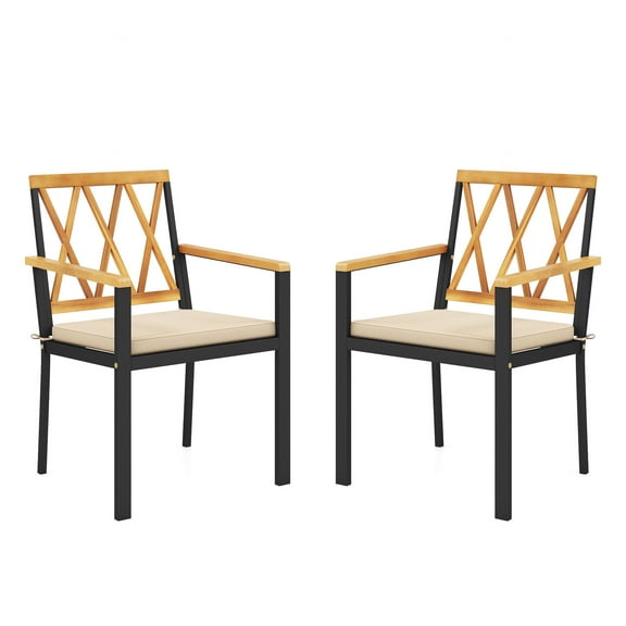 Gymax Patio Dining Chairs Set of 2 Metal Outdoor Chairs w/ Removable Padded Cushions