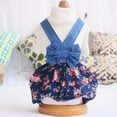 thumbnail image 3 of Frogued Pet Dress Bowknot Design Breathable Cotton Puppy Denim Overalls for Spring (Solid Color,L), 3 of 13