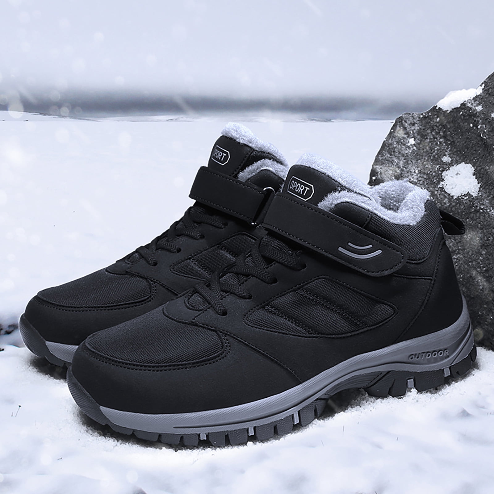 Waterproof Snow Boots for Women Men Outdoor AntiSlip Trekking Hiking Shoes Lace up Hook and Loop Plush Lined Winter Booties Black 8