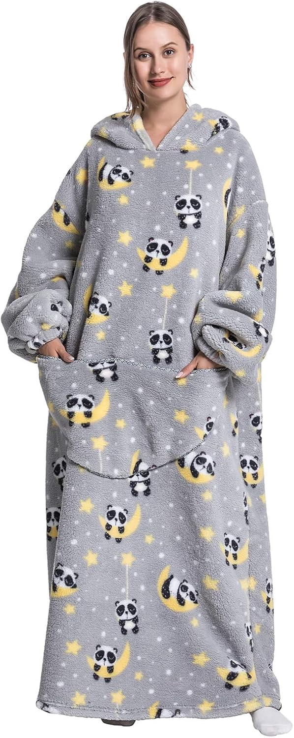Wehilion Oversized Blanket Hoodie,Adult Snuggle Fleece Wearable Blanket Fluffy Giant Hooded Sweatshirt,Adult 140cm Leght