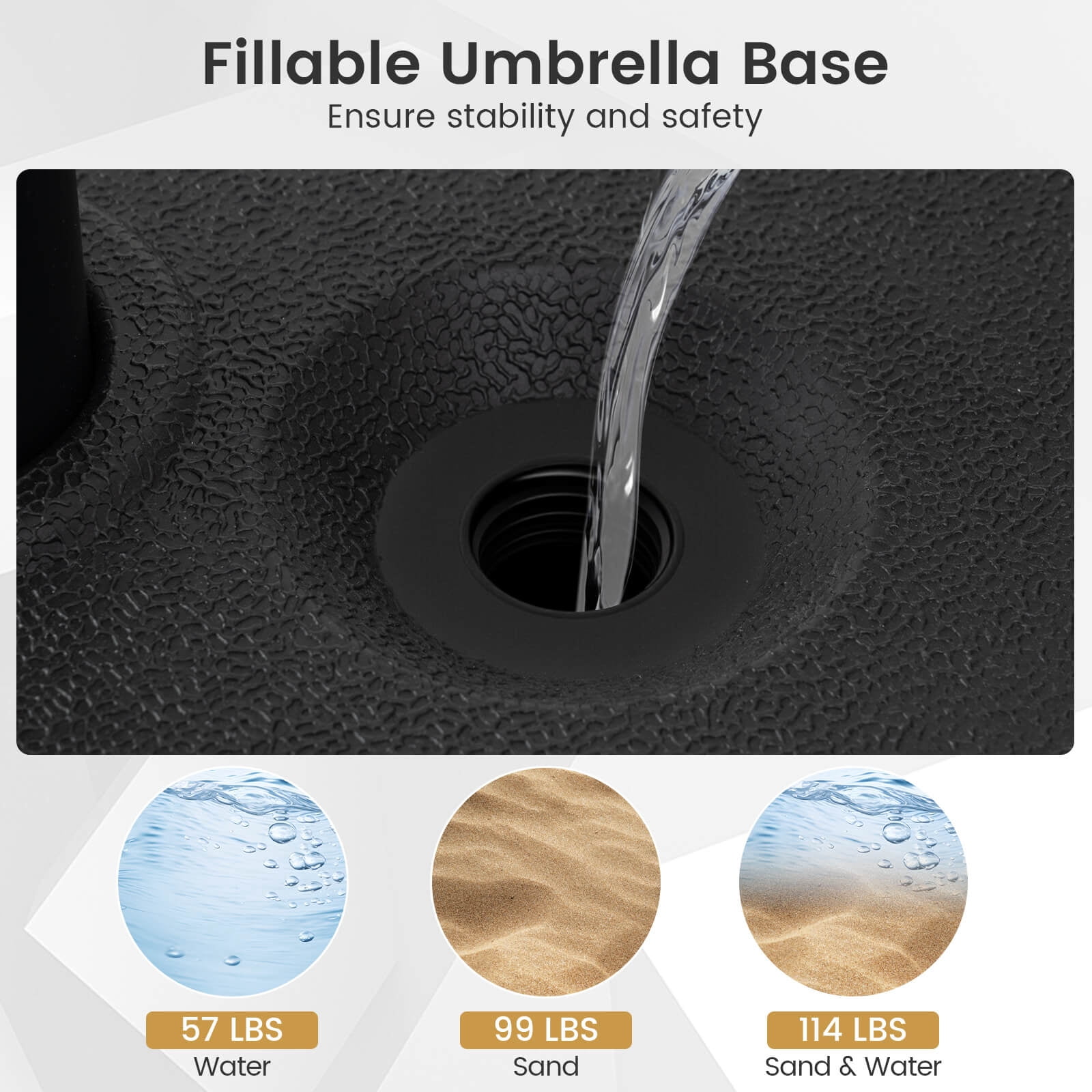 Costway Fillable Umbrella Base 90 LBS Heavy Duty,Sand Filled Round Market Umbrella Stand