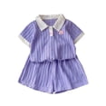 thumbnail image 2 of hengsof Toddler Girls Summer Two Piece Outfit for 6 Months to 8 Years Solid Color Patterned Top and Shorts Set Cute Casual Play Clothes, 2 of 5