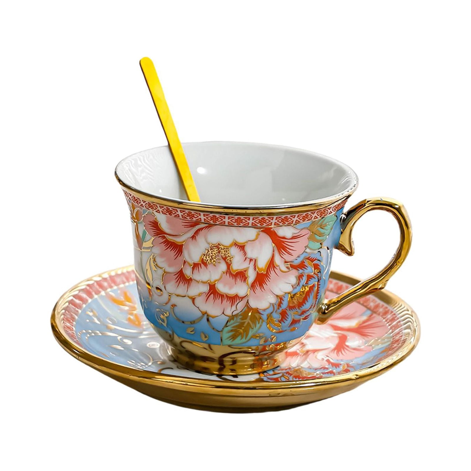 Esquirla Ceramic Coffee Cup and Saucer Cappuccino Mug Styling Glossy Elegant Afternoon Tea Cup Set Espresso Cup for Party Cafe Kitchen Rose