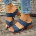 thumbnail image 2 of Dakaela Heeled Sandals for Women Low Block Chunky Heels Open Toe Backless Dress Casual Pumps Slip on Mules Shoes for Party Wedding Size 6-10 Blue, 2 of 9