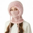 thumbnail image 7 of Women's Upgraded 3-in-1 Knitting Hat Scarf Mask - Fleece Lined Winter Knit Balaclava, Windproof Warm Thickened One-Piece Hat, Cold Weather Accessory for Outdoor Daily Wear, 9*13.8in, Pink, 7 of 7