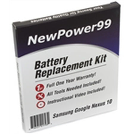 Samsung Google Nexus 10 Battery Replacement Kit with Tools, Video Instructions, Extended Life Battery and Full One Year