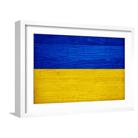 Art.com Ukraine Flag Design with Wood Patterning - Flags of the World Series Art Print by Philippe Hugonnard, White Frame Wall Art, 23" x 17"
