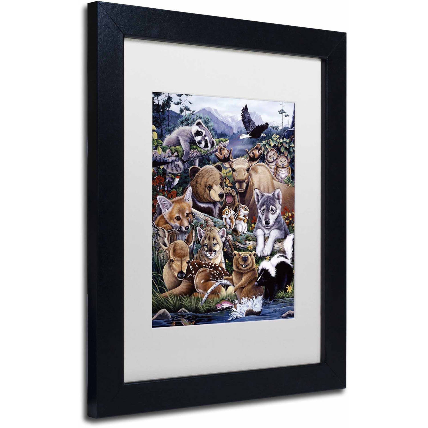 Trademark Fine Art 'Forest Friends' Canvas Art by Jenny Newland, White Matte, Black Frame