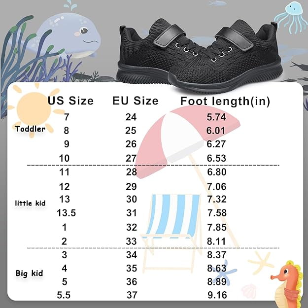 YHOON Boys Girls Sneakers Kids Shoes Unisex Lightweight Breathable Athletic Running Tennis Fitness Shoes Black Little Kid Size 2
