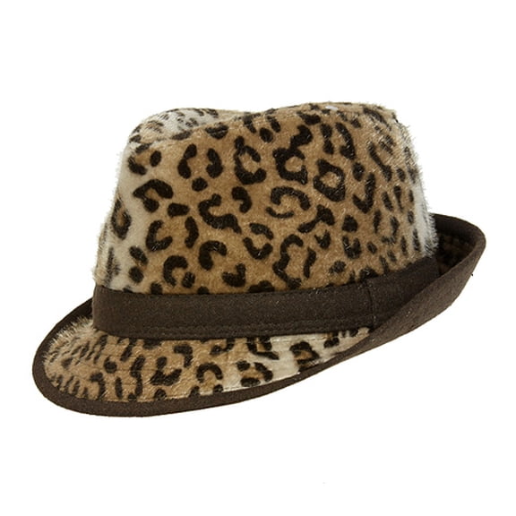 Fedora Hat - Faux Fur Leopard Print - Brown - HT-12FASW637BR