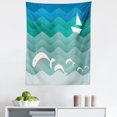 thumbnail image 1 of Colorful Tapestry, Theme Paper Boat Sea Happy Dolphins Underwater Animals Ocean, Fabric Wall Hanging Decor for Bedroom Living Room Dorm, 5 Sizes, Blue Sea Green White, by Ambesonne, 1 of 1
