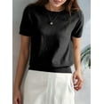 thumbnail image 5 of Women'S Loose Fit Soft Summer Sweater Short Sleeve Crew Neck Casual Pullover Tops Trendy Outfits 2025 Black L, 5 of 9