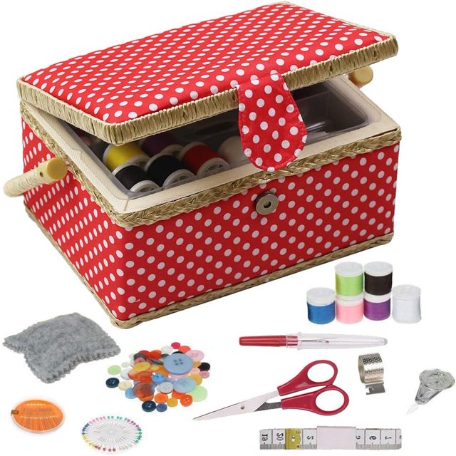 Panier de Couture Moyen avec Kit d'Accessoires de Couture (Rouge)