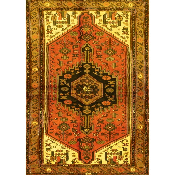 Ahgly Company Machine Washable Indoor Rectangle Persian Yellow Traditional Area Rugs, 5' x 7'