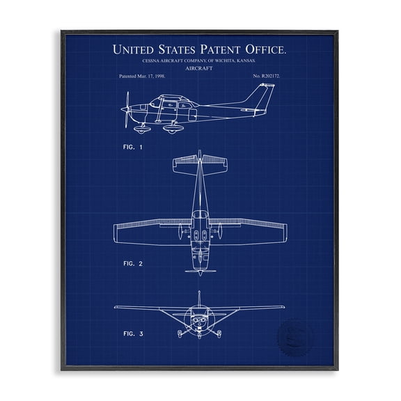 Stupell Industries Rustic Lodge Aircraft Patent Blueprint Black Framed Giclee Art, 11 x 14, by Karl Hronek