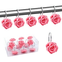 Dznils Rose Shower Curtain Hooks Rings, Rustproof Bathroom Metal Shower Hooks, Set of 12, Pink