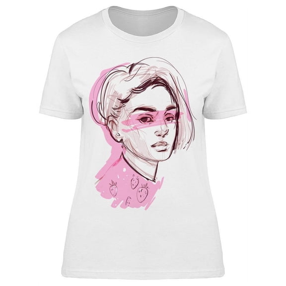 Young Woman With Pink Paint T-Shirt Women -Image by Shutterstock, Female Small