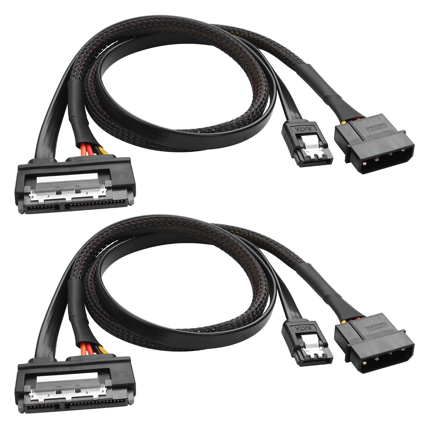 HRTGFD-0.5M 22 Pin SATA 3.0 Power Data Extension Cable for HDD,SSD,Optical Drives,6Gbps SATA(7+15Pin) & Sata III 7 Pin Female to 4 Pin LP4 IDE Male 2-in-1 Braided Power Cord (2 Pcs)