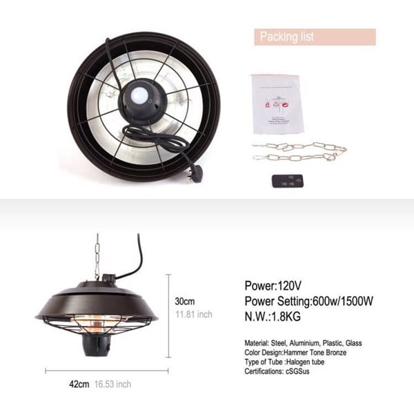 Outdoor Electric Ceiling Patio Heater Indoor Infrared Heating Light with  remote control outdoor heat lamps for patio hanging heater outside heaters  patio electric1500W - Walmart.com