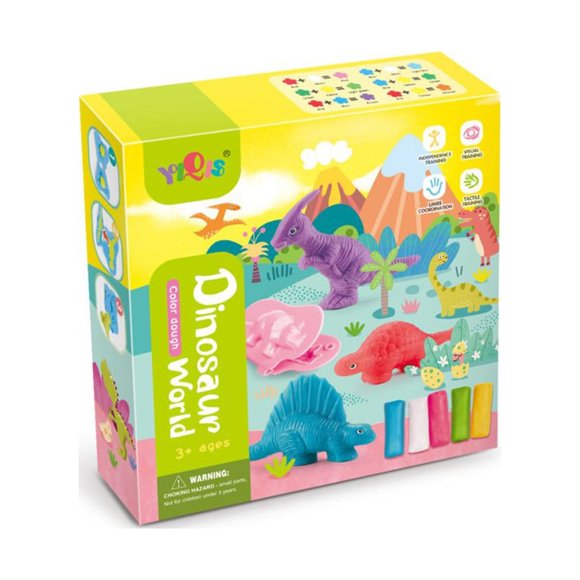 Dinosaur World Play Dough Set With 6 Shape Molds And 5 Colors Creative Modeling Clay Kit For Kids Includes Plastic Tools And Storage Box 6.5X6.5X1.57 Inch