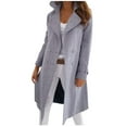 thumbnail image 2 of Tejiojio Coats Clearance Women Fashion Long Sleeve Woolen Lapel Solid Color Long Jacket Coat, 2 of 3
