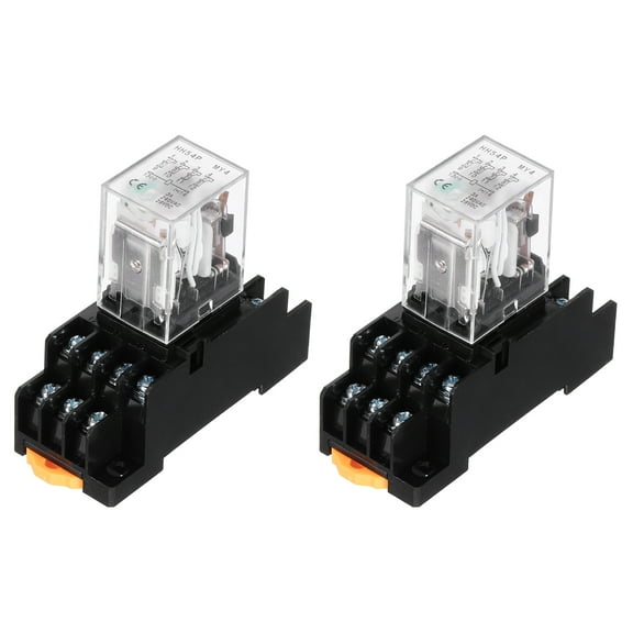 2Pcs DC 12V Electromagnetic Power Relay, 14-Pin 3A Power Coil Relay with LED Indicator and Socket Base DPDT 4NO 4NC - MY4NJ for Industrial, Home Appliances and DIN Rail System