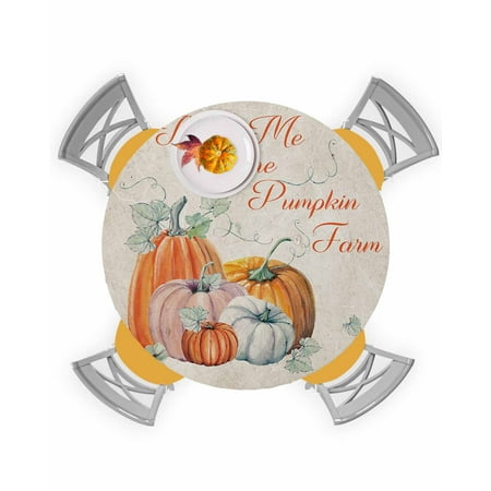 

Round Tablecloth with Elastic Thanksgiving Day Pumpkin on Vintage Old Background Waterproof Stain-proof Table Cover Wipeable Fitted Table Cloths for 55 -60 Round Tables Dining Kitchen
