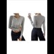 thumbnail image 3 of Blusa de Larga para Mujer, Cárdigan de Otoño, Camisa Corta con Cuello Abotonado Acanalado, Moda. Flor Gris M, 3 of 7