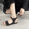 thumbnail image 7 of Comfortable Sandals for Women Women's Fashion Casual Spring And Summer Style Solid Color Flower Breathable Round Toe Open Toe One-Line Buckle Thick Bottom Wedge Heel Sandals Black, 7 of 7