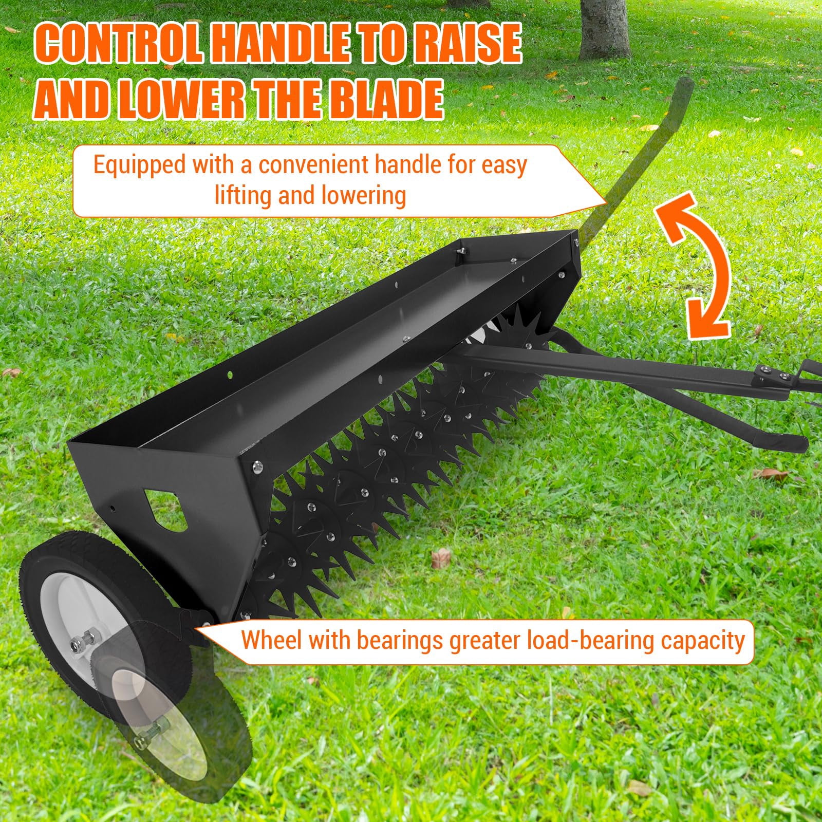 40 Inch Tow Behind Aerator, Plug Aerator for Lawn Tractor with Universal Hitch, Steel Coring Teeth & Transport Wheel, for Yard, Farm & Garden,Black