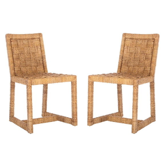 SAFAVIEH Couture Jermaine Coastal Rattan Solid Dining Side Chair, Natural (Set of 2)
