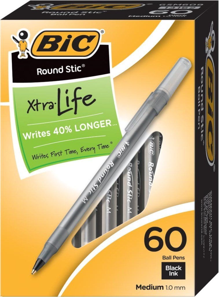 Black 60-Count Medium Point Round Stic Xtra Life Ballpoint Pen 1.0mm 